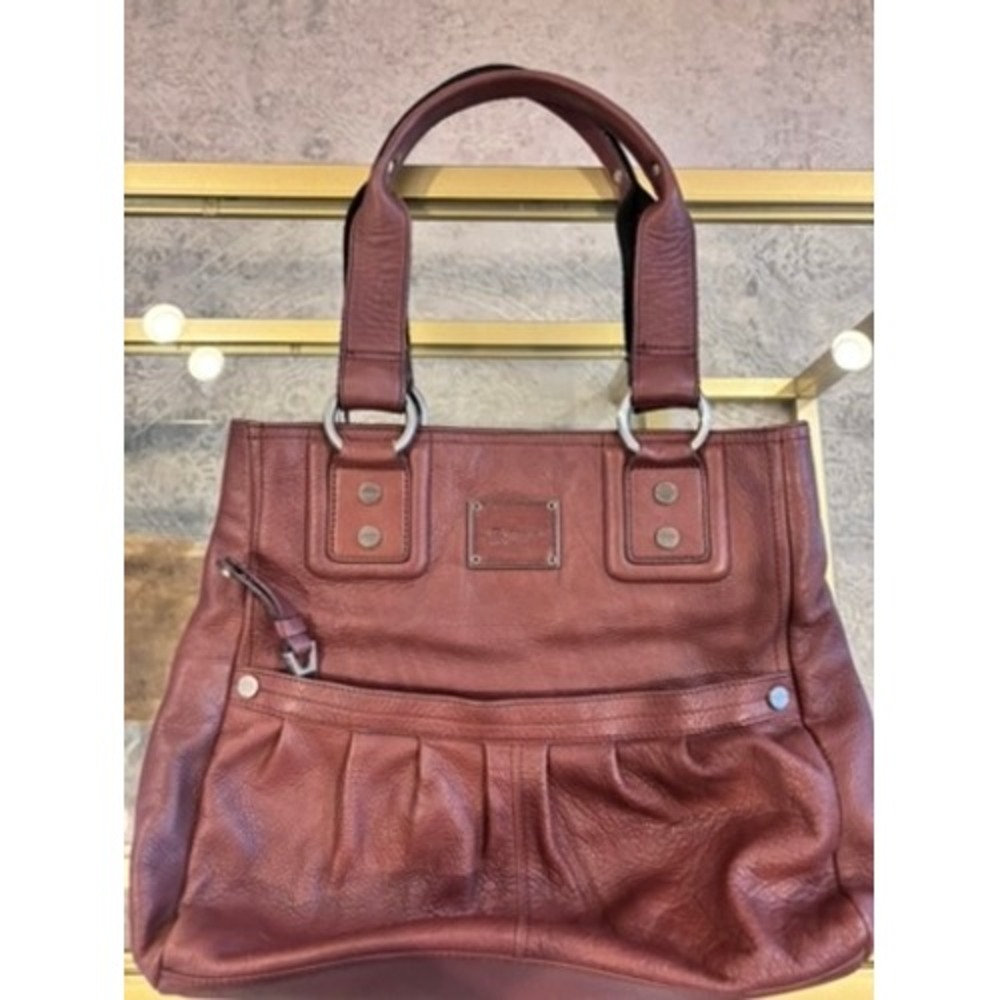 B Makowsky Vintage Cognac Brown Pebbled Leather Shoulder Bag Tote Silver - Picture 4 of 16